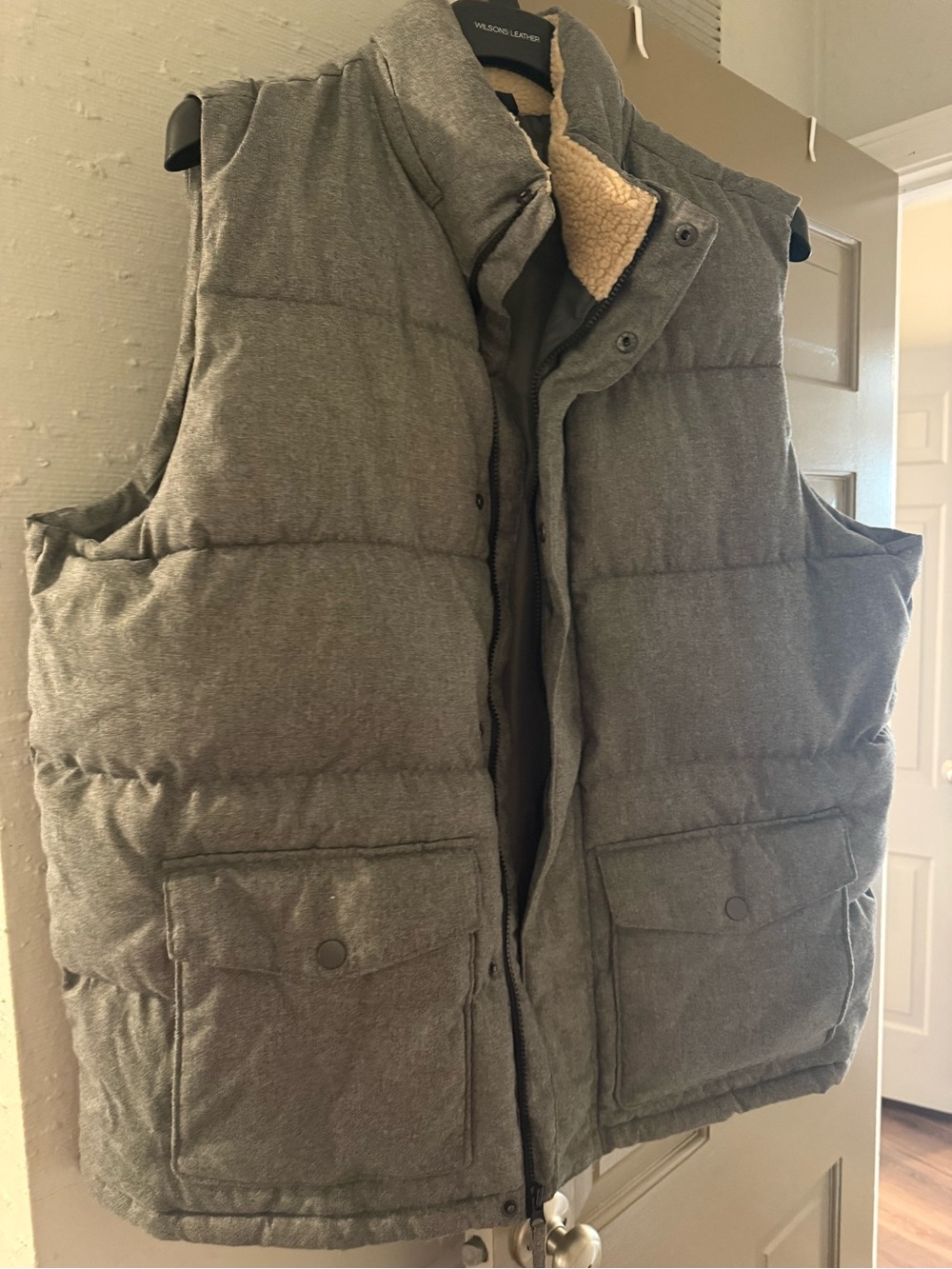 Old Navy Gray Quilted Puffer Vest with Sherpa Collar